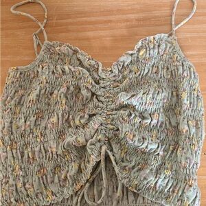 Very J Sage Green Smocked Floral Crop Top